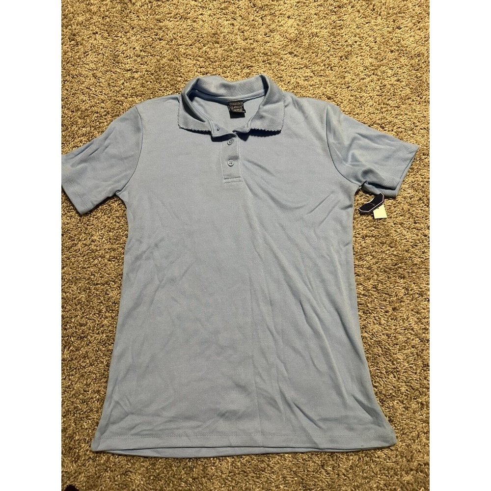 NWT CAMBRIDGE CLASSICS kids Blue polo school uniform collar Size XL 14/16